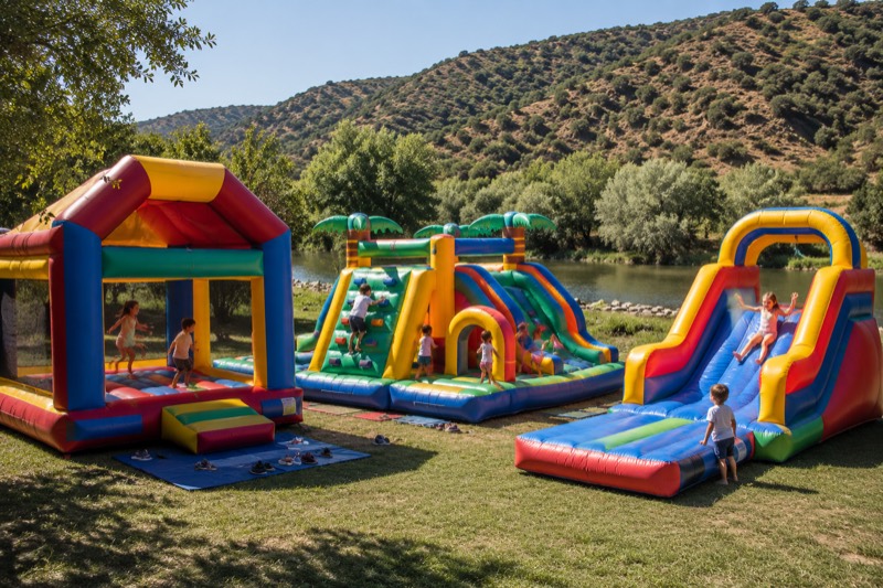 Inflatables on land by the river Douro